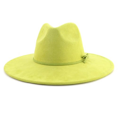 Fedora Hats for Women Man with Big Wide Brim Classic Suede Panama Hat Western Outdoor hat - color: Avocado-green