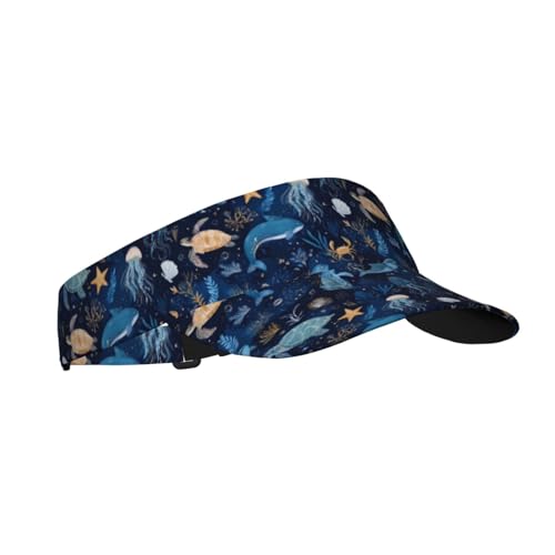 Sports Sun Visor Hat for Men Women, Adjustable Breathable Golf Tennis Cap - color: Marine Life Whale Turtle