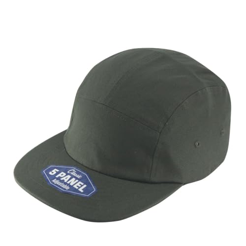 The Vintage Year 5 Panel Camper Hat – Cotton Low Profile Cap, Flat Bill, Adjustable, Men Women - color: Canvas - Army Olive