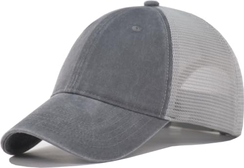 Comfy Soft Vintage Washed Trucker Baseball Cap - Women Men Unstructured Dad Hat | Snapback | Soft Crown | Soft Mesh - color: Grey, size: One Size