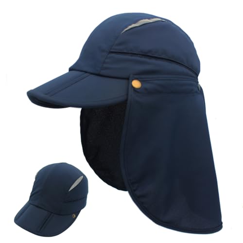 Connectyle Kids Sun Hat with Removable Neck Flap Outdoor Adventure Sun Cap for Boys Girls Foldable UPF 50+ Summer Beach Hat - color: Navy Blue