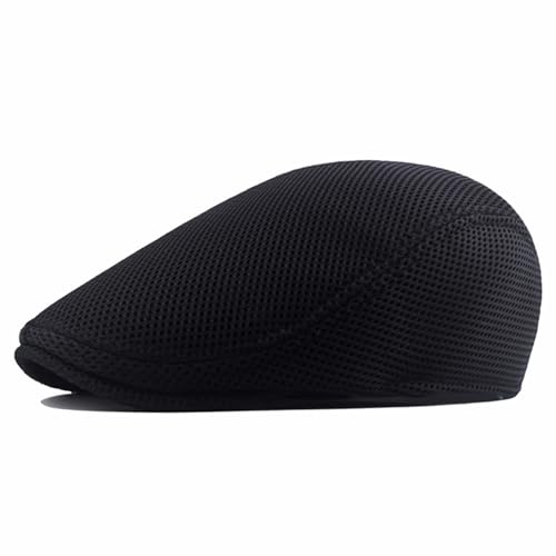 meioro Men's Mesh Flat Cap Summer Breathable Newsboy Hats Beret Ivy Cap Gatsby Irish Cabbie Driving Hat Full Head Wrap - color: Black