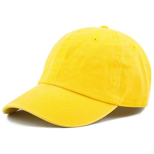 The Hat Depot 100% Cotton Pigment Dyed Low Profile Dad Hat Six Panel Cap - color: 1. Yellow