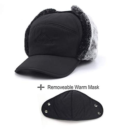 Winter 3 in 1 Thermal Fur Lined Trapper Hat with Ear Flap Full Face Warmer Cover Windproof Cycling Motorcycle Headwear - color: Grey