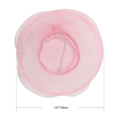 AQOKKA Women Organza Church Fascinators Kentucky Derby Hats for Women and Girls Wedding Flower Tea Party Hat with Wide Brim - color: Simulated Flower : Pink