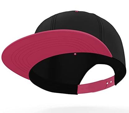 Daxton Classic Blank Snapback Flat Bill Visor Hat Cap One Size Adjustable Back - color: Black Hot Pink