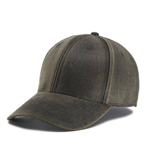 Heavy Washed Coated Canvas Wax-Look Adjustable Low Profile Men Women Baseball Cap - color: Structured Brown M