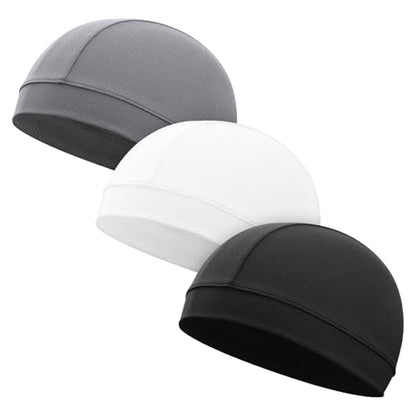 Cosmos 3 Pcs Cooling Skull Cap Helmet Liner Beanie Mesh Cycling Hat Head Wrap Under Helmets Motorcycle Hard Hat for Men Women - color: Black/White/Gray