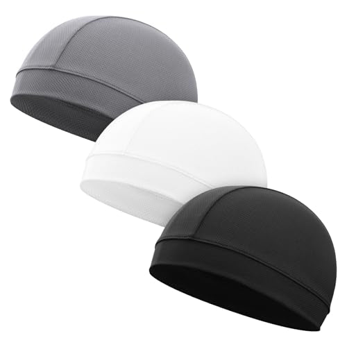 Cosmos 3 Pcs Cooling Skull Cap Helmet Liner Beanie Mesh Cycling Hat Head Wrap Under Helmets Motorcycle Hard Hat for Men Women - color: Black/White/Gray