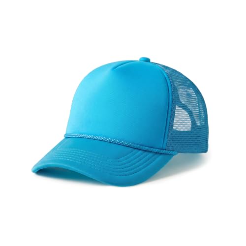 CHOK.LIDS Blank Foam Trucker Hat, Retro Mesh Rope Snapback Cap, Men Women - color: Curved Brim (Aqua)