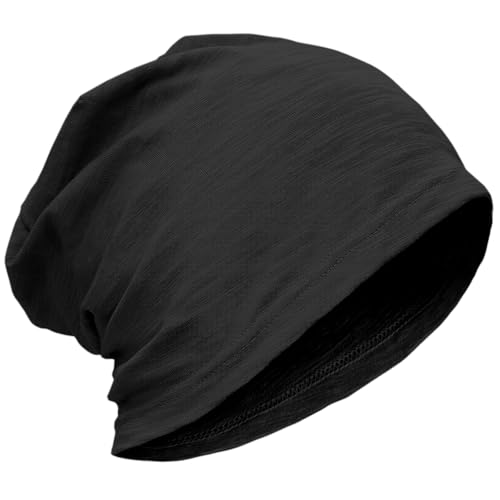 ROYBENS Lightweight 100% Cotton Slouchy Summer Beanie Men Women, Chemo Cap - color: 1pc Black, size: Medium