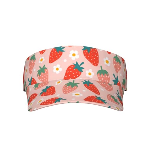 Sports Sun Visor Hats-Adjustable Visor Cap-for Women and Men-for Running, Tennis, Golf - color: Strawberry and Flowers Cute Pink