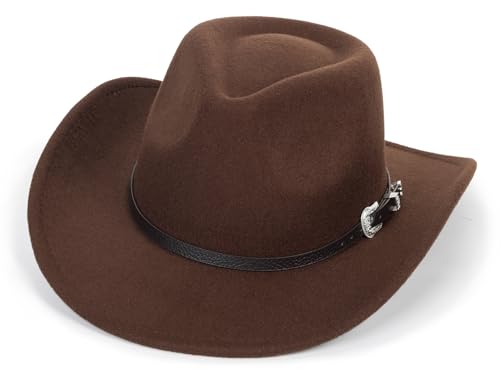 Kids Western Cowboy Hat Wide Brim Vintage Fedora Cowgirl for Boy Girl 3-7Y - color: Coffee-q1
