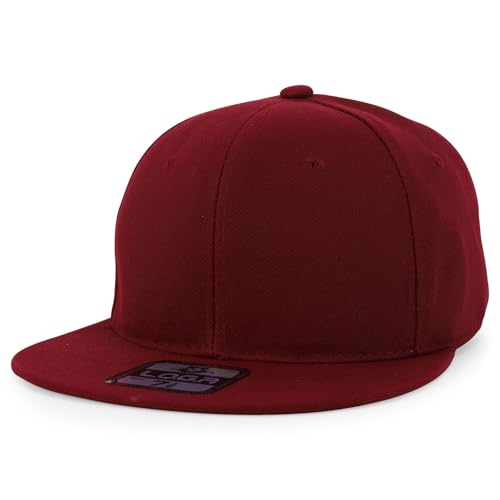 Trendy Apparel Shop Plain High Profile Flat Bill Snapback Baseball Fitted Cap - color: Burgundy, size: 7
