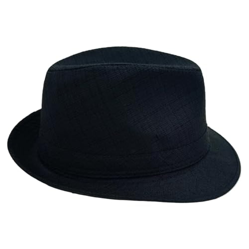 Men's 20s Trilby Fedora Short Brim Panama Hat Unisex Casual Jazz Cap - color: Black, size: Large-X-Large