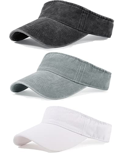 3 Pack Sun Visors for Women Men Cooling Lightweight Sports Sun Hats Adjustable Twill Cotton Run Visor