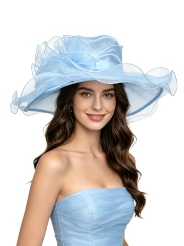 SAFERIN Women's Organza Church Fascinator Bridal Tea Party Wedding Hat - color: Sz-light Blue