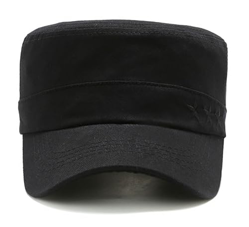 Unisex Flat Top Military Cadet Cap Outdoor Sun Hat - color: Black