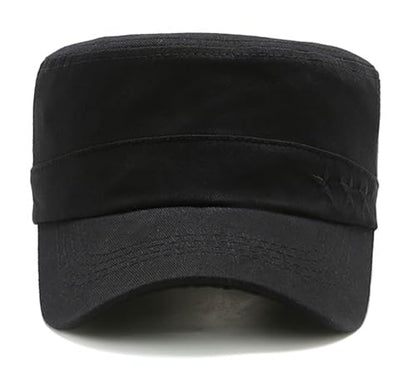 Unisex Flat Top Military Cadet Cap Outdoor Sun Hat - color: Black
