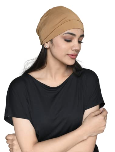 Chemo Hats Solid Sleep Cap Women's Bamboo Soft Headwear Cancer Cap Chemo Headwear Women - color: Light Brown