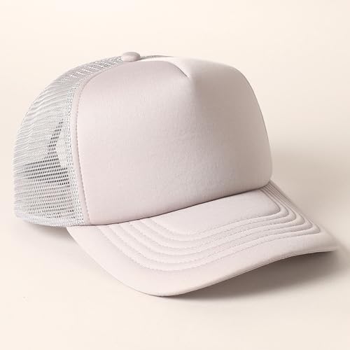 MIRMARU 5 Panels Blank Foam Front Two Tone Solid Trucker Mesh Back Baseball Cap with Adjustable Snapback Strap - color: Solid-grey