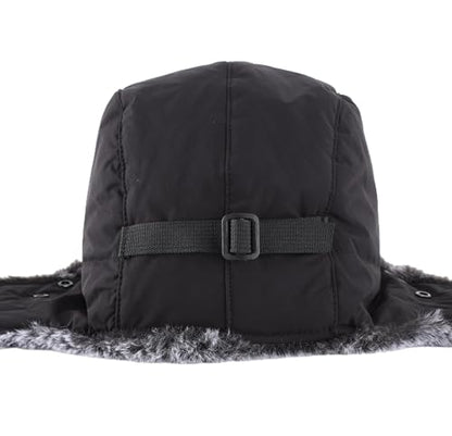 Connectyle Trapper Hat for Men Women Faux Fur Winter Hat with Ear Flaps Water-Resistant Hunting Hats Ushanka Skiing Cap - color: Black
