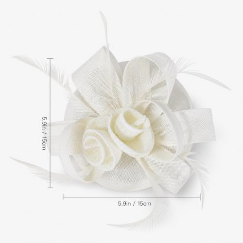 Flower Fascinator Hat Headband Clip for Women Tea Party - color: Cream-02