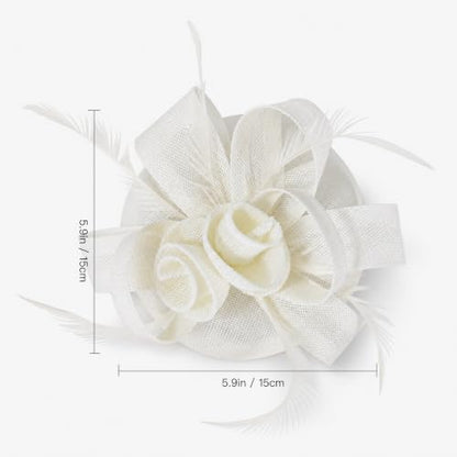 Flower Fascinator Hat Headband Clip for Women Tea Party - color: Cream-02