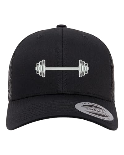 Go All Out Loaded Barbell Workout Gym Dad Deluxe Trucker Flatbill Baseball Structured Embroidered Hat - color: Black