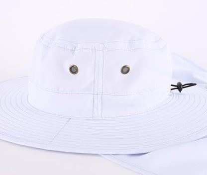 Home Prefer UPF50 Mens Sun Hat with Neck Flap Quick Dry UV Protection Cap Womens Wide Brim Fishing Hat Neck Flap Beach Garden - color: Cool White