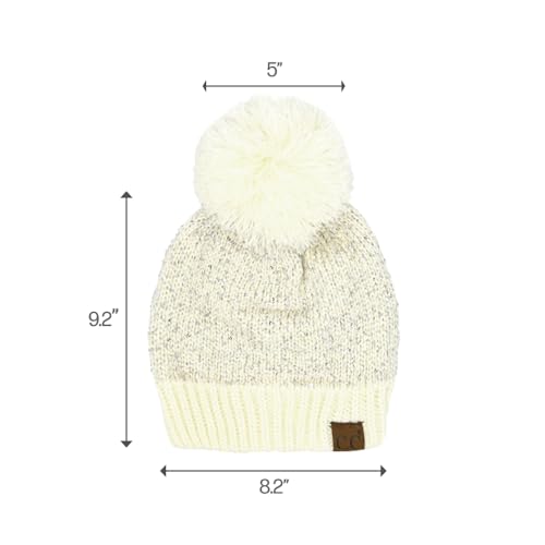 C.C Sequin Pom Beanie for Women - Acrylic Stretchable Soft Warm Knit Winter Skully Hat with Yarn Pom - color: Sequin-ivory / Silver