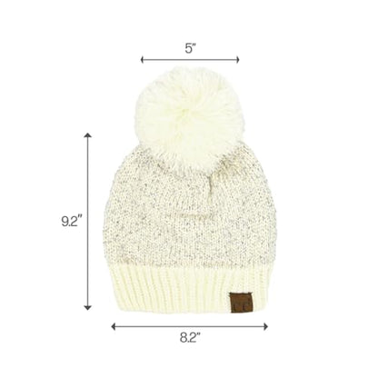 C.C Sequin Pom Beanie for Women - Acrylic Stretchable Soft Warm Knit Winter Skully Hat with Yarn Pom - color: Sequin-ivory / Silver