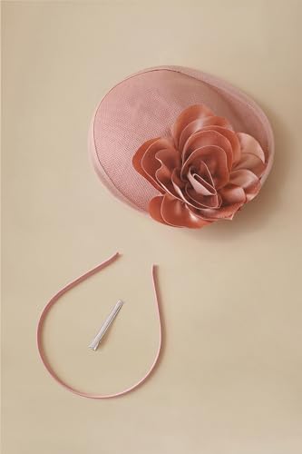 Coucoland Sinamay Flower Fascinators Hats for Women Pillbox Derby Headpiece - color: Nude Pink