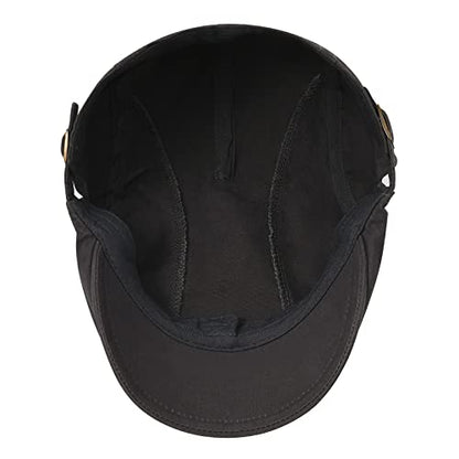 VOBOOM Men Cotton Newsboy Beret Hat Duckbill Buckle Cabbie Cap - color: Dark Grey