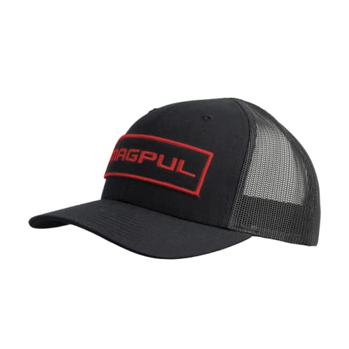 Magpul Trucker Hat Snap Back Baseball Cap, One Size Fits Most - color: Wordmark Patch Black/Red