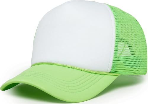 Funky Junque Blank Mesh Foam Lightweight Snapback Trucker Hat - color: White/Neon Green