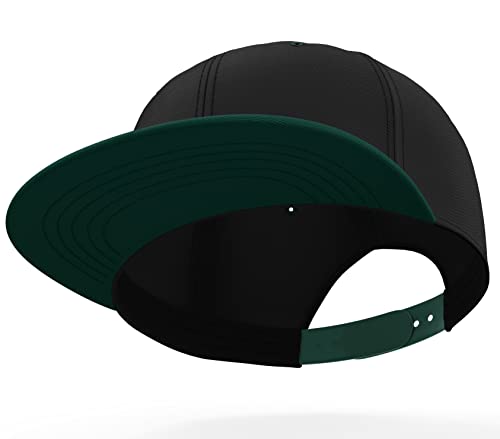 Daxton Classic Blank Snapback Flat Bill Visor Hat Cap One Size Adjustable Back - color: Black Hunter
