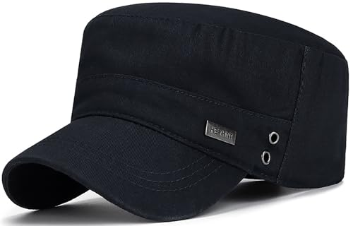 Men's Military Cadet Hat Flat Top Newsboy Cap - color: Black