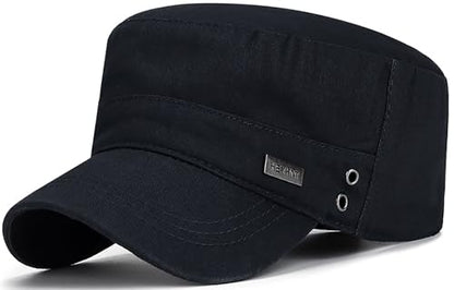 Men's Military Cadet Hat Flat Top Newsboy Cap - color: Black