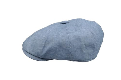 8 Panel Newsboy Cap – Linen Blend with 100% Cotton Lining - color: Blue, size: Small