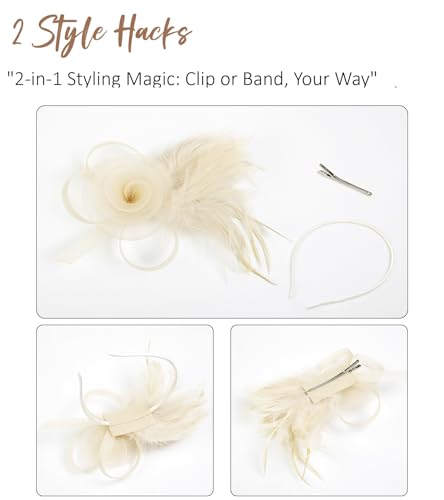 Fascinators Hats for Women Tea Party Headband Cocktail Wedding Headwear Headband for Women and Girls - color: Champagne