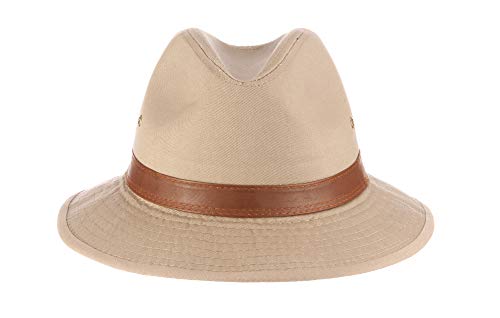 Dorfman Pacific Men's One-Piece Canvas Faux Leather-Trim Safari Hat - color: Khaki, size: Large