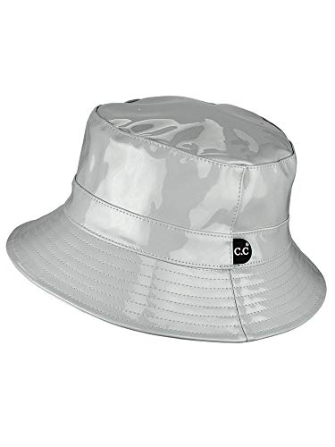 C.C Women's Waterproof Patent Leather Bucket Hat, Glossy Vinyl Rain Hat, Packable Travel Sun & Rain Cap - color: Gray