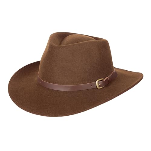 Bigalli Melbourne Fedora Wool Felt Hat - Outdoor - Wide Brim Crushable Water-Resistant Warm & UV Protection - color: Chocolate, size: X-Large