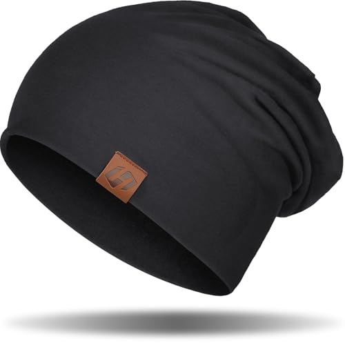 Beanie Cotton Soft and Skin Friendly Unisex Beanie Hat Beanies Hats Men Slouchy Beanie Hats for Women - color: Black