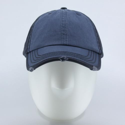 Washed Cotton Distressed with Heavy Stitching Adjustable Baseball Cap - color: Smk Blue/Navy