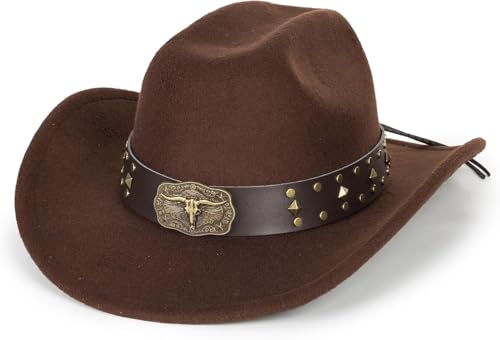 Classic Felt-Western-Cowboy-Cowgirl-Hats for Women-Men Fedora-Jazz-Hat(L) - color: A-coffee, style: Decoration Belt
