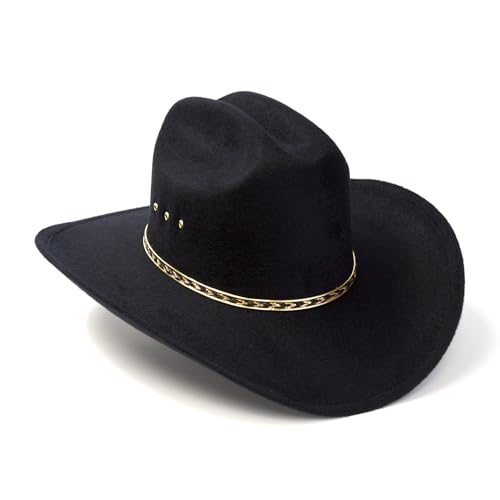 Western Express Felt Finish Cowboy Hat - Cattleman Style with Gold Hat Band | Cowboy & Cowgirl Hats for Men and Women - color: Black, size: 6 7/8