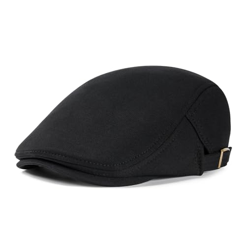 VOBOOM Men Newsboy Cap Cotton Flat Ivy Gatsby Driving Hat - color: Black