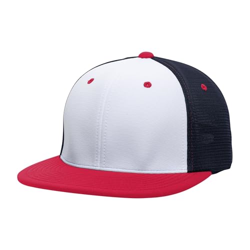 Pacific Headwear Unisex-Adult Pacific Headwear Premium M2 Performance Trucker Flexfit® Cap - color: White/Navy/Red, size: Small-Medium